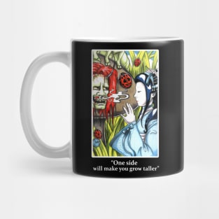 Japanese Alice in Wonderland and Caterpillar - One Side Makes You Grow Taller - White Outlined Version Mug